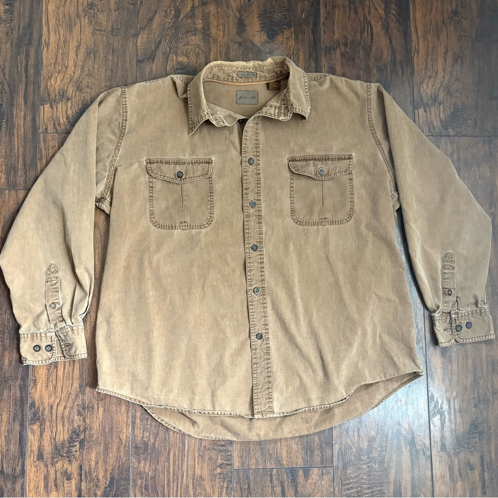 St. John’s Bay Men's Sun washed Canvas Button-Down Shirt in Tan